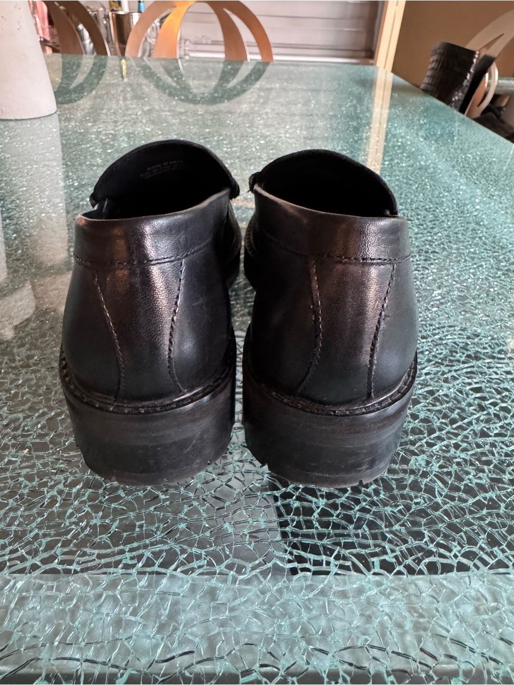 Reiss women Black Leather Slip-On Loafers with Gold Tone Hardware 7 - Picture 3 of 9